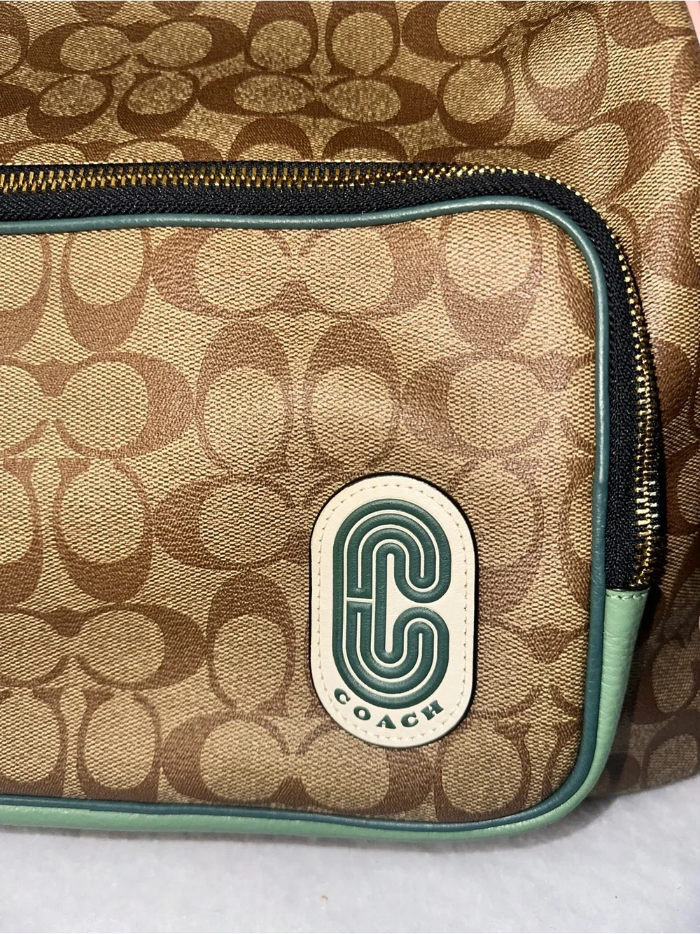 Coach Signature Canvas Tote with Brown and Green Trim